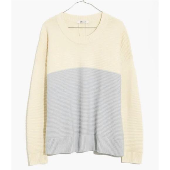 Madewell Small Greensboro Button Back Sweater Cream Periwinkle Colorblock - Picture 1 of 10